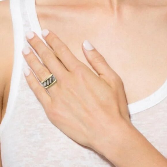 David Yurman Two-Tone Cable Cigar Band Ring – Sterling Silver & 14K Gold, Size 7 - Picture 8 of 13